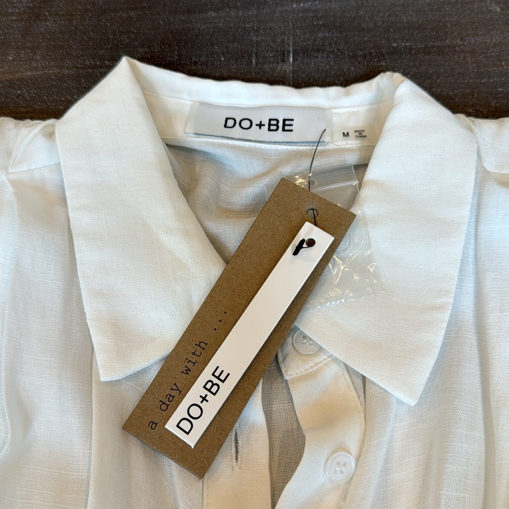 Do+Be Be White Button Front Tie Mini Dress Sleeveless Sz M Collared Flat Pleats - Picture 8 of 16
